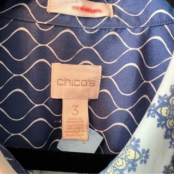 CHICO'S PAISLEY POP GIANA BLOUSE SZ  3 Paisley Print Blue and Green Women's Top - Picture 8 of 15